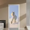 Autocollant mural auto-adhésif cheval de course blanc, décalcomanies de porte 3D pour chambre d'enfant