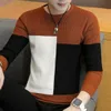 セーター男性秋冬の厚い暖かいメンズセーターカジュアルなパッチワークOネックプルオーバーメンズウールニットジャージーホモブレ