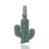 Hip Hop solid cactus Necklaces For Mens CZ Bling Iced out Desert plant Pendant Gold Silver Twisted rope chain Women Hiphop Jewelry