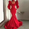 Syrena czerwone pióra sukienka wieczorowa 2023 Slimowa suknia imprezowa długie rękawy sukienki na bal