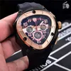 Top Sport Horloge Racing Auto Horloge Japan Quartz Chronograph Shield PVD Zwart 316L Rvs Case Sapphire Crystal Rubberen riem