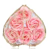 6Pcs Artificial Rose Flower Heart Shaped Iron Box Petal Bath Soap Flowers Romantic Roses for Valentine Wedding Gift Wreaths 7 Colors