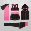 Women 5 Piece Yoga Set for Running T-Shirt Fitness Bra Sports Wear Gym Clothing Women Workout Set Sports Suit