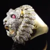 Stylish Jewelry Romantic Elegant MEN Rings Men Fashion Punk Style Lion Head Gold Filled Natural variet precious stone Ring DSHIP