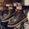 Hot Sale-Boots Para Botas De Couro De Estilo Britânico dos homens Não-Slip Resistente Ao Desgaste-High-Cut Ferramental Mais vendidos 40