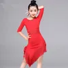 Kids Child Girls Latin Dance Dress Fringe Latin Dance Clothes Salsa Costume Black Red Ballroom Tango Dresses