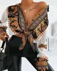 Baroque Leopard Print Casual Shirt Women Turn-down Collar Long Sleeve Casual Blouse Tops Streetwear