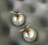 Klassisk storlek fördubblar pärlörhängen sterling silvernål med diamantörhängen9564651