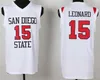 Kawhi Leonard Jersey 15 Kolej Erkekler Basketbol Siyah Beyaz Spor San Diego Eyalet Forma Üniversitesi Spor Hayranları için Nakış Ücretsiz Nakliye