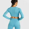 2 peças Mulheres Esporte Terno Perneiras Sem Emenda + Cropped Shirts Gym Roupas Workout Yoga Feminino Manga Longa Fitness Set Tracksuit MX200329