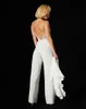 Mode Jumpsuits Ballkleider Sexy V-Ausschnitt Spitze Applikationen Abendkleider Abnehmbarer Zug Vestidos de Fiesta Satin Formales Partykleid