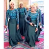 African Peacock Hunter Green Bridesmaid Dresses Sequins Long Sleeves Scoop Neck Satin Mermaid Sheer Illusion Maid of Honor Gown Plus Size