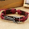 Ny mode Vintage Mens Real Läder Wrap Gitarr Charm Bangle Armband Pulseira Masculina Rope Armband Bangles Smycken för män och kvinnor