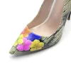 Plus Größe 34–45 Damen-Pumps aus Lackleder, gemischte Farben, Katzen-Blumenmuster, Stiletto-Absatz, Sommer-Schuhe mit spitzer Zehenpartie