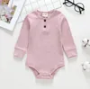 Manga Longa Algodão Bodysuit Bebê Macacão Meninos Sólidos Jumpsuits Recém-nascido Triângulo Boton Playsuit Casual Boutique AzyQ6674