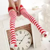 Women Halloween Christmas Festive Party Red White Striped Thigh High Long Stockings Ladies Sheer Vintage Stockings for Cheerleaders One Size