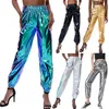 Meihuida Fashion Smoothy Femmes réfléchissantes Taille haute taille métallique brillant jogger décontracté couleur holographique streetwear pantalon1