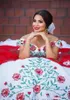 Elegant Off the Shoulder Lace Quinceanera Satijnen borduurwerk kralen gelaagde ruches baljurken veeg trein prom feest prinses jurken