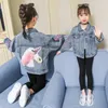 Fashion Girls Denim Jacket Kids Long Sleeves Unicorn Sequined Letter Coat Children Cowboy Outwear