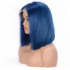 Volle Spitze Echthaar Perücken Für Frauen Natürliche Schwarz Blau farbe Remy Haar Seidige Gerade Kurze Bob Spitze Front menschliches haar Perücken