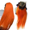 Ombre Brésilien Hair raide 3 paquets traitent de la fermeture en dentelle Remy Boundles de cheveux humains avec une fermeture colorée 1Bylow Orange Dark 4783998