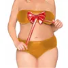 Set di lingerie lucida da donna in ecopelle taglie forti. Reggiseno senza spalline con fiocco rosso grande con mutandine a vita bassa Set bikini sexy Summber