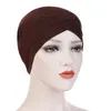 Feminino elegante chapéu elástico turbante testa cruz índia chapéu cabeça envoltório quimio cor sólida bandana lenço muçulmano menina boné da393