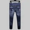 jeans da uomo denim blu pantaloni skinny strappati versione Navy vecchia moda Italia stile2525