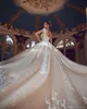 Country Style Luxury Champagne Ball Gown Wedding Dresses Beaded Appliqued Sheer Jewel Neck Arabic Robes De Mariée Wedding Dress Bridal Gown