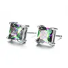 6 pary 1lot Luckyshine Thanksgiving Gift Square Mystic Topaz Cubic Cyrkonia Gems 925 Silver Stud Kolczyki Rosja Kanada Stud Stud Ear