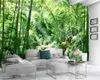 Papier peint paysage 3d personnalisé beau paysage de forêt de bambous verts petite cascade décoration intérieure papier peint mural en soie