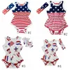 USA Flag Jumpsuit Baby Girls Tassel Ärmlös Romper Amerikansk Flag Print Rompers Nyfödda Kids USA Jumpsuit med huvudband GGA3364-2