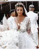 Bohemian Plus Size Wedding Dresses with Long Sleeve 2023 berta Sexy Deep V-neck Lace Floral Bohemian Beach Bride Robes Gown vestidos