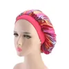 Gloednieuwe 2019 Fshion Women Satin Night Sleep Cap Hair Bonnet Hat Silk Head Cover brede elastische band verstelbare haaraccessoire2918191