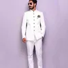 New Arrival White Groom Tuxedos Stand Collar Men Suits 2 pieces Wedding/Prom/Dinner Blazer (Jacket+Pants+Tie) W911