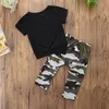 Baby camouflage outfits baby boy kleren brief topcamouflage broek 2pcsset katoen kinderen designer kleding jongens4894578