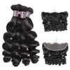 Cabelo de onda de água indiano do cabelo humano solto corpo profundamente peruana Cabelo Humano Pacotes com fecho brasileiro tece 4pcs com 13 * 4 Lace frontal