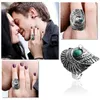 Bagues homme et femme Vintage tibétain argent indien vent ailes aigle aigle Turquoise bague gros oeil d'aigle vert