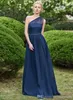 Magnifique one épaule sexy Navy Bridesmaid Long Mariffon Prom Robe en ligne Maid d'honneur Robes de soirée Tempérament Es 0505