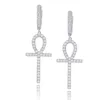 Новый Ice Out Hip Hop Ankh Cross Cross Sergring Soldsilver Color Pave Micro Pave Cubic Stones Stones Египетский ключ жизненных серьгов для W6525835