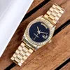 New Day Date A2813 Automatic Mens Watch Diamond Bezel 18K Yellow Gold Case Black Dial Watches Sapphire Limited Edition Timezonewatch E03a1