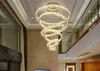 Lustre moderne éclairage grand escalier LED lustres en cristal anneau rond luminaires décoration de la maison lustre en cristal LLFA