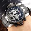 Mens Watch Skeleton dial Quartz Movement Chronograph Male Rubber Strap Men Watches Gray steel case Wristwatch Relogio Masculino290P