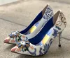 2021 Renkli Elmas Stiletto Yüksek Topuklu Elbise Ayakkabı Petrage Sivri Toes Paisley Baskılı Gül Çiçekler Pompalar Parti Düğün Boyutu 35-42