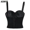 Aonve Steampunk Corset Bra Tops Leather Pu Bralette Push Up Bras For Women Waist Trainer Slimming Underwear Short Top J190701