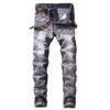 Moda uomo slim fit gamba dritta stretch jeans designer lavato graffiato hip hop pantaloni in denim stampato 3d pantaloni streetwear JB801
