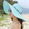 2019 Verão Chapéus de Praia Para As Mulheres Moda Aba Larga Chapéus De Palha Grande disquete chapéu de Sol ao ar livre Das Senhoras Elegantes cocar sólidos sunhat Caps