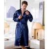 Men's Satin Silk Bathrobe Robe Europe Plus Size Long Solid Pajamas Male Sleepwear Kimono Homme Dressing Gown1