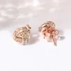 Boucles d'oreilles à nœuds d'amour scintillants en or Rose 18 carats, boîte originale pour boucles d'oreilles en argent Sterling 925 pour femmes et filles, Set8431999