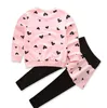 ragazze dei bambini pesca 2pcs stampa cuore vestiti set top gonna lunga T-shirt manica lunga + cotone arruffate ragazzi pant trackuit attrezzatura